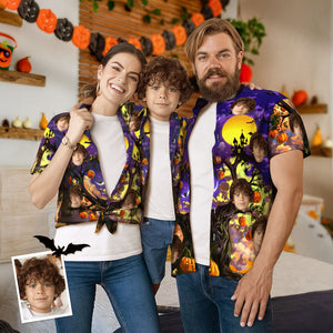 Juego De Aloha A Juego Con La Familia De Rostros Personalizados Estilo De Halloween Camisetas Hawaianas A Juego Personalizadas - MyFaceSocksES
