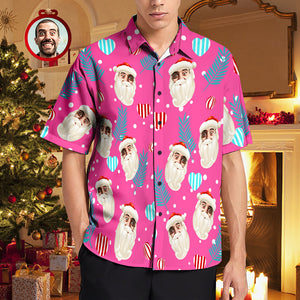 Camisas Hawaianas De Cara Personalizada Camisas De Navidad Para Hombres De Navidad Rosa Papá Noel - MyFaceSocksES
