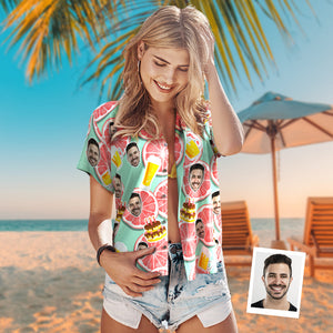 Camisa Hawaiana De Cara Personalizada Camisa De Foto De Mujer Personalizada Groovy Grapefruit - MyFaceSocksES