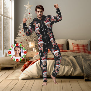 Custom Face Christmas Elk Onesies Pajamas One-Piece Sleepwear Christmas Gift - MyFaceSocksES