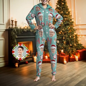 Custom Face Onesies Pajamas HO HO Christmas One-Piece Sleepwear Christmas Gift - MyFaceSocksES