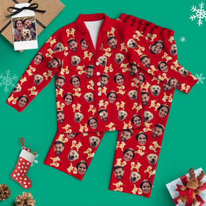 Pijama de manga larga de Navidad con cara personalizada - Perros de raza plana
