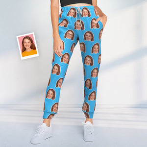Pantalones De Chándal De Cara Personalizados Joggers Unisex Azules Personalizados - Regalo Para El Amante - MyFaceSocksES