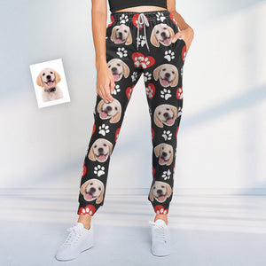 Pantalones De Chándal Personalizados Con Cara De Perro Joggers Unisex Con Pata De Patrón De Corazón - MyFaceSocksES
