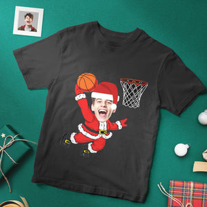 Camiseta Personalizada Con Cara De Navidad, Papá Noel De Navidad, Mojando Una Camiseta Divertida De Baloncesto - MyFaceSocksES