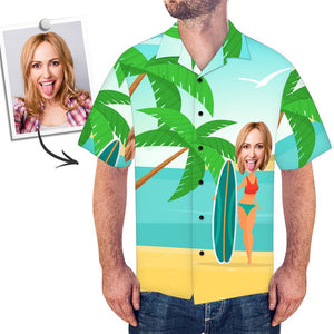 Custom Face Shirt Camisa Hawaiana Para Hombre Tabla De Surf