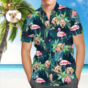 Cara En Camisas Camisa Hawaiana Personalizada Con Hojas De Cara Y Camisas Con Botones De Flamenco - MyFaceSocksES