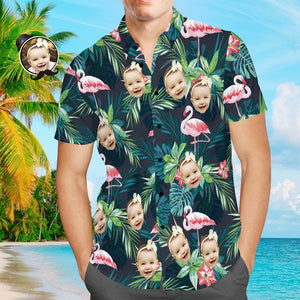 Cara En Camisas Camisa Hawaiana Personalizada Con Hojas De Cara Y Regalo De Camisa De Flamenco Para El Día Del Padre Para Papá - MyFaceSocksES