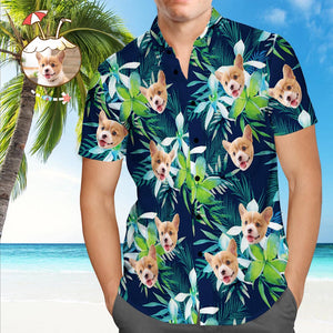 Camisa Hawaiana Personalizada Con Cara Camisas Tropicales Personalizadas Con Cara De Perro Hojas - MyFaceSocksES