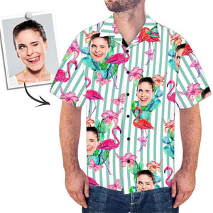 Camisa Hawaiana Personalizada Para Hombre Con Diseño De Flamenco y Mariposa