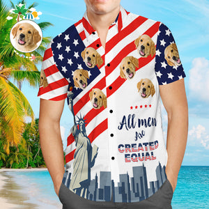 Camisa Hawaiana Personalizada Del 4 De Julio Con Foto De Perro Camisa Hawaiana Personalizada Camisa Con Bandera Estadounidense - MyFaceSocksES