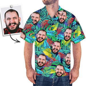 Custom Face Shirt Camisa Hawaiana Para Hombre Con Hojas Multicolor