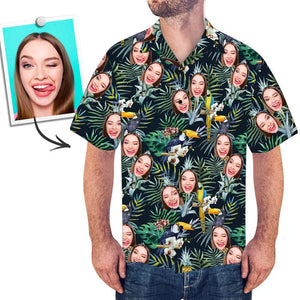 Camisa Hawaiana Personalizada Para Hombre, Hojas y Pájaros