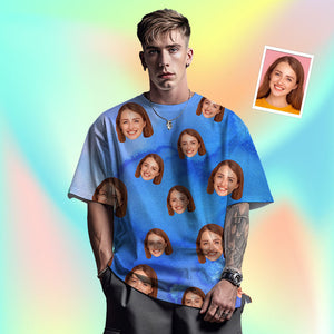 Camiseta De Hombre De Cara Personalizada Foto Personalizada Camiseta De Tinta De Color Divertido Regalo Color Azul - MyFaceSocksES