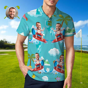 Polo Personalizado Polo De Golf Hawaiano Camisa De Verano Aloha Happy Surfing Para Él - MyFaceSocksES
