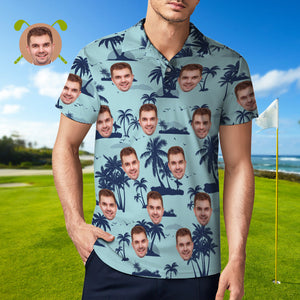 Camisa Hawaiana De Encargo De La Playa De Aloha Del Diseño Del Árbol De Coco De Los Polos Del Golf Del Polo Para Los Hombres - MyFaceSocksES