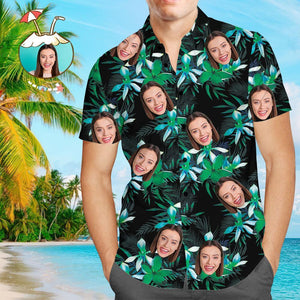 Camisa Hawaiana Con Estampado De Caras Personalizadas Hojas Frescas