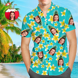 Camisa Hawaiana Personalizada Para Hombre Con Foto Personalizada, Camisetas De Piña y Flores