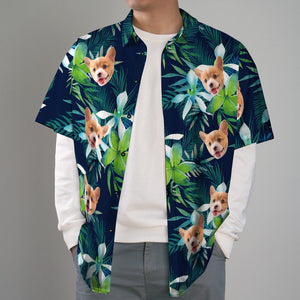 Camisa Hawaiana Personalizada Con Cara Camisa Hawaiana Personalizada Con Cara De Perro Hojas Camisas Tropicales - MyFaceSocksES
