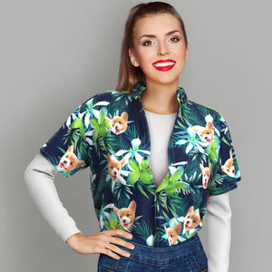 Camisa Hawaiana Personalizada Con Cara Camisa Hawaiana Personalizada Con Cara De Perro Hojas Camisas Tropicales Para Regalo - MyFaceSocksES