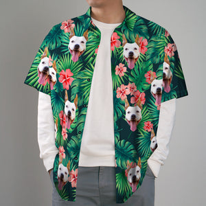 Camisas Tropicales Personalizadas Camisa Hawaiana Con Cara De Perro Personalizada Camisa Con Hojas Y Flores - MyFaceSocksES
