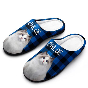 Foto Personalizada Zapatillas De Mujer Y Hombre Zapatillas De Casa Informales Personalizadas De Algodón Regalo De Navidad Mascota Gato Azul - MyFaceSocksES