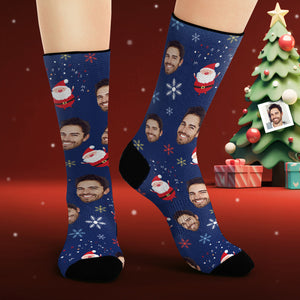 Calcetines De Cara Personalizados Foto Personalizada Calcetines Azules Lindo Papá Noel - MyFaceSocksES