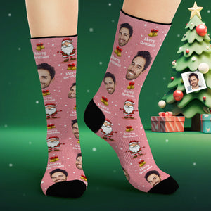 Calcetines Faciales Personalizados Calcetines Rosas Con Foto Personalizada Feliz Navidad - MyFaceSocksES