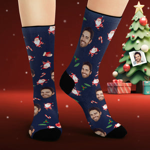 Calcetines Con Cara Personalizada Calcetines Con Foto Personalizados Feliz Papá Noel Feliz Navidad - MyFaceSocksES