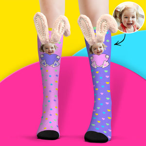 Calcetines Personalizados Calcetines Hasta La Rodilla Orejas De Conejo 3d Con Calcetines De Perlas - MyFaceSocksES