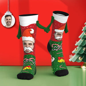Calcetines Personalizados Con Cara De Papá Noel, Calcetines De Tubo Medio De Muñeca Divertida, Calcetines Magnéticos Con Manos, Feliz Navidad - MyFaceSocksES