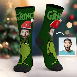Calcetines Faciales Personalizados Calcetines Personalizados Con Gorro De Papá Noel En 3d El Grinch - MyFaceSocksES