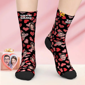 Calcetines De Cara Personalizados Regalo Del Día De San Valentín Agregar Imágenes Y Nombrar Varios Corazones - MyFaceSocksES