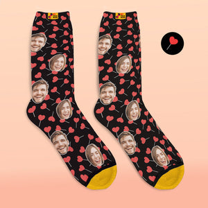Calcetines Impresos Digitalmente En 3d Personalizados My Face Socks Agregue Imágenes Y Nombre - Heart Lollipops - MyFaceSocksES