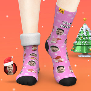 Calcetines Gruesos Personalizados De Navidad Rosa, Calcetines Con Estampado Digital 3d De Fotos, Calcetines Cálidos Para Otoño E Invierno, Regalo Bonito - MyFaceSocksES