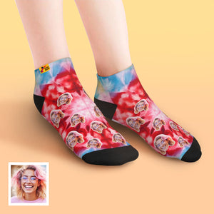 Calcetines Tobilleros De Corte Bajo Personalizados Ice Dyed Pink Blue - MyFaceSocksES