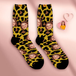 Calcetines De Cara Transpirables Personalizados Calcetines Suaves Personalizados Regalos Para Amante-estampado De Leopardo - MyFaceSocksES